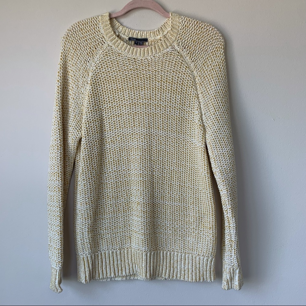 Vince Marled Chunky Knit Pullover Sweater Crew Neck Yellow Cream Size Large